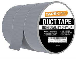 lot 55878 image: Tape King Professional Grade Duct Tape, 3-Pack, Silver Color Multi Pack, 11mil (1.88 Inch x 35 Yards), 48mm x 32m - for Crafts, Home Improvement Projects, Repairs, Maintenance, Bulk(Retail $23.38)