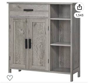 lot 55895 image: WEENFON Storage Cabinet with Doors and Shelves, Floor Storage Cabinet with Drawer, Accent Cabinet for Living Room, Bedroom, Kitchen, Gray (Retail $98.99)