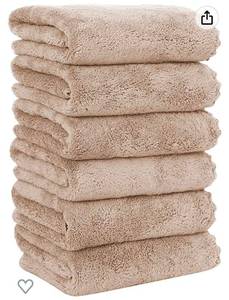 lot 55901 image: 6 Pack Premium Hand Towels - Quick Drying - Microfiber Coral Velvet Highly Absorbent - Multipurpose Use as Hotel, Bathroom, Shower, Spa, 16 x 28 inches (beige)