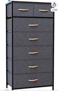 lot 55904 image: Crestlive Products Vertical Dresser Storage Tower - Sturdy Steel Frame, Wood Top, Easy Pull Fabric Bins, Wood Handles - Organizer Unit for Bedroom, Hallway, Entryway, Closets - 7 Drawers (Grey) (Retail $99.95)