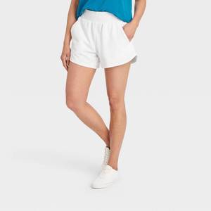 lot 55911 image: Womens Mid-Rise French Terry Shorts 4.5 - All in Motion True White Medium (2 Pair) (Retail $20.00)