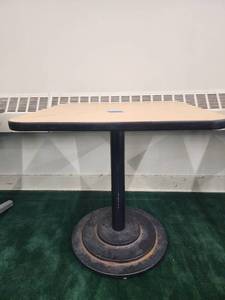 lot 12855 image: Wooden Table W Steel Base