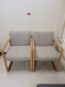 lot 1393 image: Lot of 2 Gray Wooden Armed Waiting Chairs