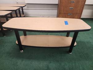 lot 12861 image: Wooden Table W Under Storage and Steel Legs