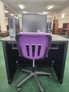 lot 12872 image: Desk W Dell PC and A Purple Chair