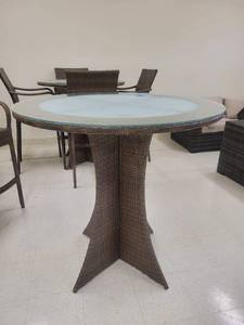 lot 1458 image: 42in Round Wicker Barheight Patio Table