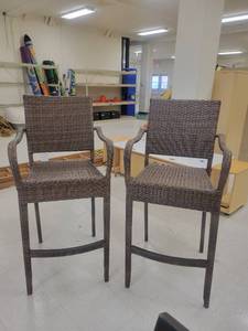 lot 1460 image: Lot of 2 Pelican Reef Wicker Bar Height Patio Chairs&nbsp