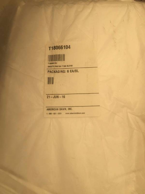 lot 1095 image: Six new bed sheets 66 x 104 white...