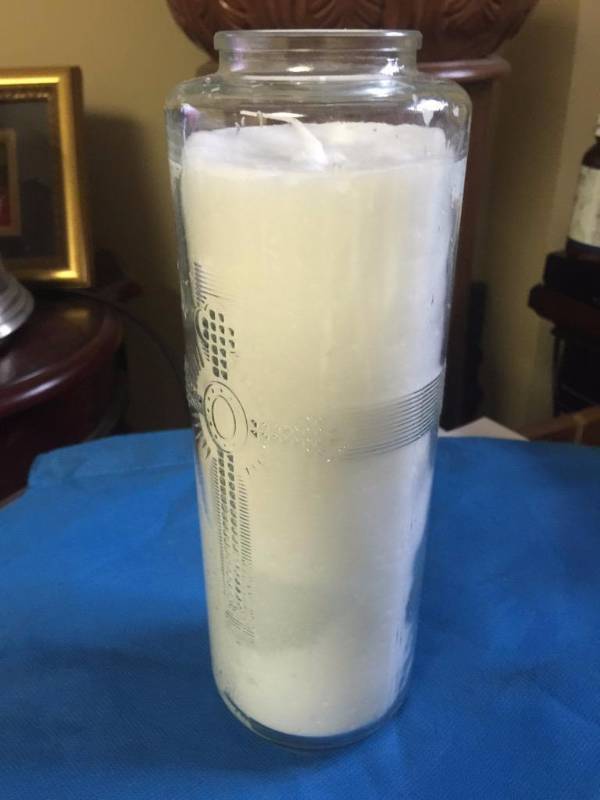 lot 1215 image: Emkek #9 seven day Sanctuary Candle in glass ...