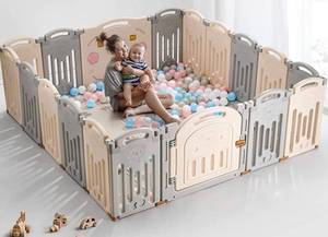 lot 38692 image: UANLAUO Baby Fence, Foldable Baby Playpen, 18 Panel Extra Large Playpen for Babies Toddlers Infant, Safety Material Portable Baby Play Yards with Gate, NO Gaps Play Area Indoor Outdoor Use, GreyWhite