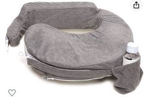 lot 38702 image: My Brest Friend Deluxe Nursing Pillow for Breastfeeding & Bottle Feeding, Enhanced Posture Support, Double Straps & Removable Extra Soft Slipcover, Evening Grey