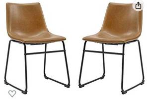 lot 38709 image: Walker Edison Douglas Urban Industrial Faux Leather Armless Dining Chairs, Set of 2, Whiskey Brown