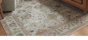 lot 38713 image: Magnolia Home by Joanna Gaines x Loloi Millie MIE-02 Collection Sky  Gold 18 x 18 Sample Rug