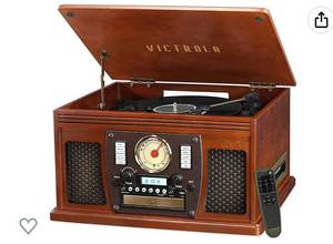 lot 38742 image: Victrola 8-in-1 Bluetooth Record Player & Multimedia Center, Built-in Stereo Speakers - Turntable, Wireless Music Streaming, Real Wood  Mahogany