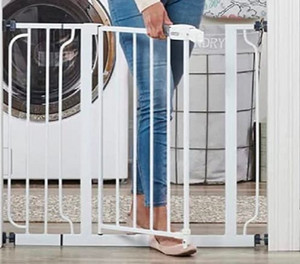 lot 38753 image: Regalo Easy Step 38.5-Inch Wide Walk Thru Baby Gate, Includes 6-Inch Extension Kit, Pressure Mount Kit, Wall Cups and Mounting Kit