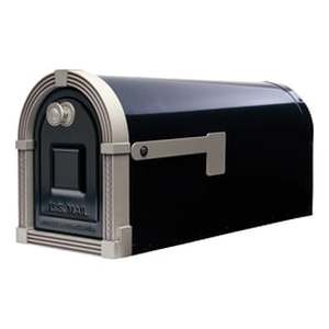 lot 5922 image: Gibraltar Mailboxes Large Glossy Black Steel Post Mounted Mailboxes