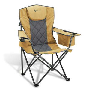 lot 1060 image: ARROWHEAD OUTDOOR Portable Folding Camping Quad Chair w 6-Can Cooler Cup & Wine Glass Holders Heavy-Duty Carrying Bag Padded Armrests Headrest Supports up to 450lbs USA-Based Support (Tan)