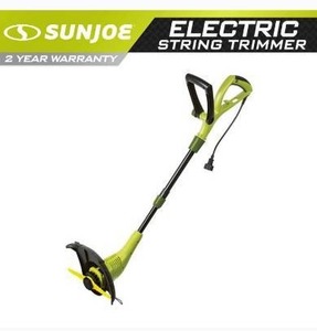 lot 2812 image: Sun Joe - SharperBlade 4.5-Amp Electric 11.5-Inch Cutting Diameter Curved Shaft Grass Trimmer and Edger - Green