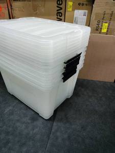 lot 3706 image: IRIS USA 6 Pack 40qt Clear View Plastic Storage Bin with Lid and Secure Latching Buckles