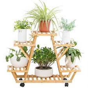 lot 1095 image: Copree Bamboo Rolling 6 Tier Plant Stand