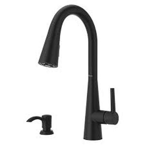 lot 1096 image: Pfister Barulli Kitchen Faucet Black Finish