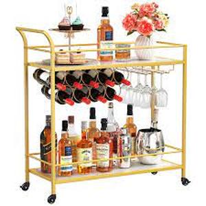 lot 2779 image: Lifewit Rolling Beverage Cart With Bottle Holder, Gold