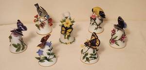lot 1012 image: 4 Franklin Mint Butterfly Bells - 2 Ceramic Bird Bells and 1 Butterfly Bell with handle loop by Seymour Mann
