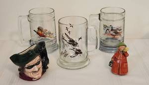lot 1031 image: 2 Princess House Mugs, 1 Pheasant, 1 Geese - 1 Avon Mug Flying Geese - Vintage Royal Doulton Dick Turpin JugMug 4 - Vintage Goebel Figure Man, Town Crier