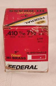 lot 1054 image: Federal .410 gauge, 1116 o-z shot, 7 12 shot, 3 inch Classic HI-BRASS