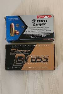 lot 1058 image: 1 Box Aguila 9mm Luger 124 grains - 1 Box Blazer Blast 9mm Luger 115 grain FMJ