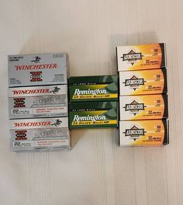 lot 1060 image: 9 Total Boxes 22LR - Winchester - 2 Boxes 40 grain 1065 FPS - Winchester 1 Box 22 LR Subsonic 40 grain - 2 Boxes Remington 22 LR Hollow Point - 4 Boxes Armscor 22 LR 36 grain