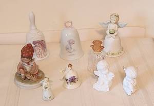 lot 1073 image: 5 Bells, 2 are Precious Moments - Special Moments Gretchen Figurine - 3 Angel Figurines