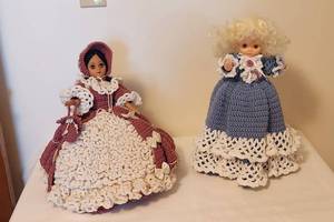lot 1093 image: 2 Handmade Decorative Dolls, 15 (Doll in Blue hands are damaged) See Pictures