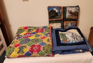 lot 1121 image: 3 Lap Blankets - Cat 42x68 - Wildlife 42x74 (folds into pillow) - Multi Color Design Quilted 48x76