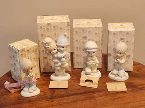 lot 1146 image: 4 Precious Moments Figurines - Smile God Loves You - Lord Help Us Keep Our Act Together - Lord Help Me Make The Grade - Help Lord Im In  A Spot