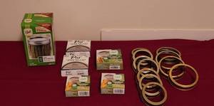 lot 1158 image: 1 Box Canning Lids with Bands - 3 Boxes Wide Mouth Lids - 2 Boxes Regular Mouth Lids - 11 Used Bands - All Boxes are New