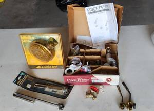 lot 2041 image: Price Pfister Shower Faucet Combination (New), 6 Brass Shower Head, Water Heater Elements, Propane Torches