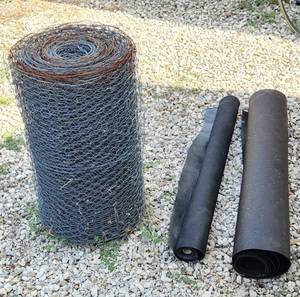 lot 2053 image: Poultry Netting 1 x 24, Weed Barrier 36Long and Tar Paper 15 Pound 36