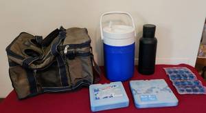 lot 2069 image: Cabelas Collapsible 18x12 Cooler, with 2 Drink Insulated Holders - Like New - Coleman 1 gallon Jug - Insulate Thermos _ Kool Pacs
