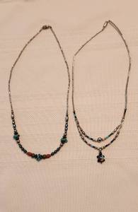 lot 523 image: (2) Silver Native Indian Navajo Necklaces with Stones - Turtle is Inlaid