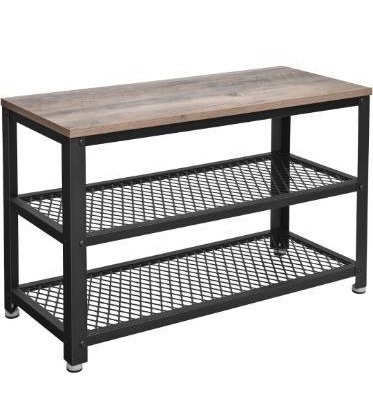 TRINITY | 3-Tier Shoe Bench w/ Wire Shelves | Dark Gray