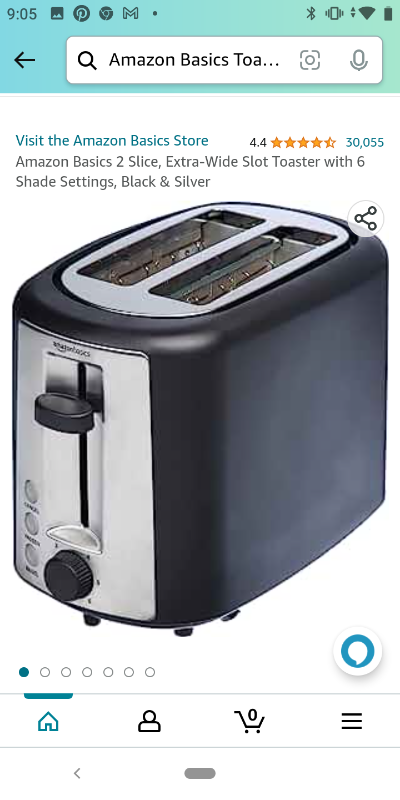 Basics 2 Slice, Extra-Wide Slot Toaster with 6 Shade Settings, Black  & Silver