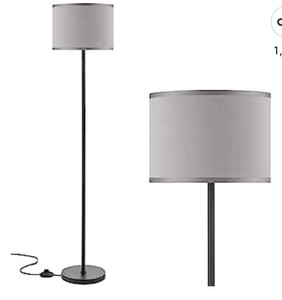 lot 53850 image: Ambimall Floor Lamp for Living Room, Modern Floor Lamp with Shade, Tall Lamps for Living Room, Bedroom, Office, Dining Room, Stick Floor Lamp with Gray Lampshade (Without Bulb)