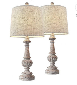 lot 53851 image: PORTRES 12.5 Traditional Table Lamp Set of 2 for Living Room Linen Fabric Lampshade Bedside Nightstand Lamps for Bedroom Kids Room Study Room Office Rustic Table Lamps Resin