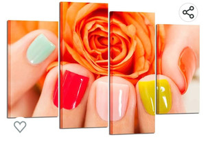 lot 53853 image: Kreative Arts Large 4 Panel Canvas Wall Art Orange Roses Nail Varnish Beauty Manicure Orange Poster Art Prints Hand Spa Beauty Salon Modern Walls Decor Stretched Gallery Canvas Wrap Giclee Print