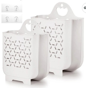 lot 53857 image: Laundry Basket Collapsible Laundry Hamper 2 Packs Clothes Hamper Protable Dirty Clothes Storage Basket Smart Saving Space Hampers for Laundry Dorm Room Ventilated Design (White)
