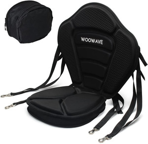 lot 53875 image: WOOWAVE Kayak Seat Thickened Padded Canoe Seat Adjustable Boat Seat Cushioned Fishing Seat High Back Comfortable Backrest Support with Detachable Back Storage Bag