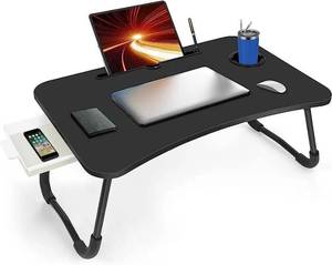 lot 53877 image: Fayquaze Laptop Bed Table, Portable Foldable Laptop Bed Desk with Storage Drawer and Cup Holder, Lap Desk Laptop Stand Tray Table Floor Table Serving Tray for Eating, Reading and Working