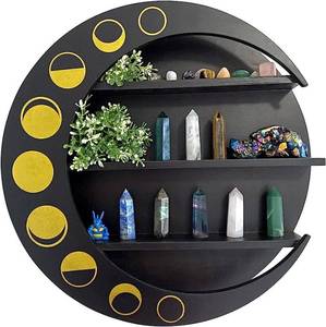 lot 53879 image: Ella & Emma Crescent Moon Shelf - Moon Wall Decor, Crystal Display Shelf, Hanging Shelf Display, Wooden Moon Shelf, Shelves for Bedroom Aesthetic, Witchy Decor Aesthetic, Wood Shelves - Black