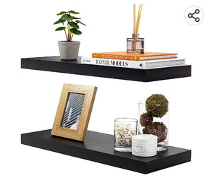 lot 53912 image: 2 - Sorbus Floating Shelves, Black, 24 L x 9